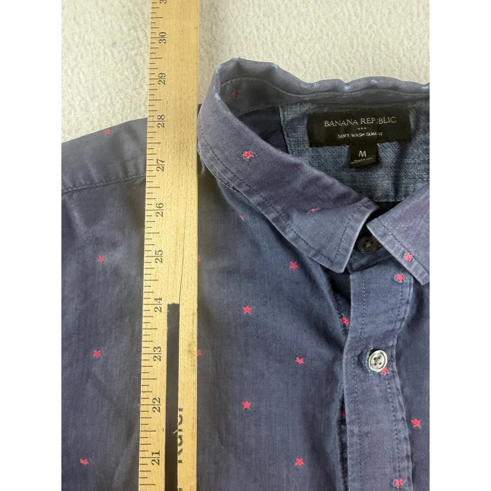 Banana Republic Mens Navy Blue Star Print Short Sleeve Button Down Shirt Slim M
